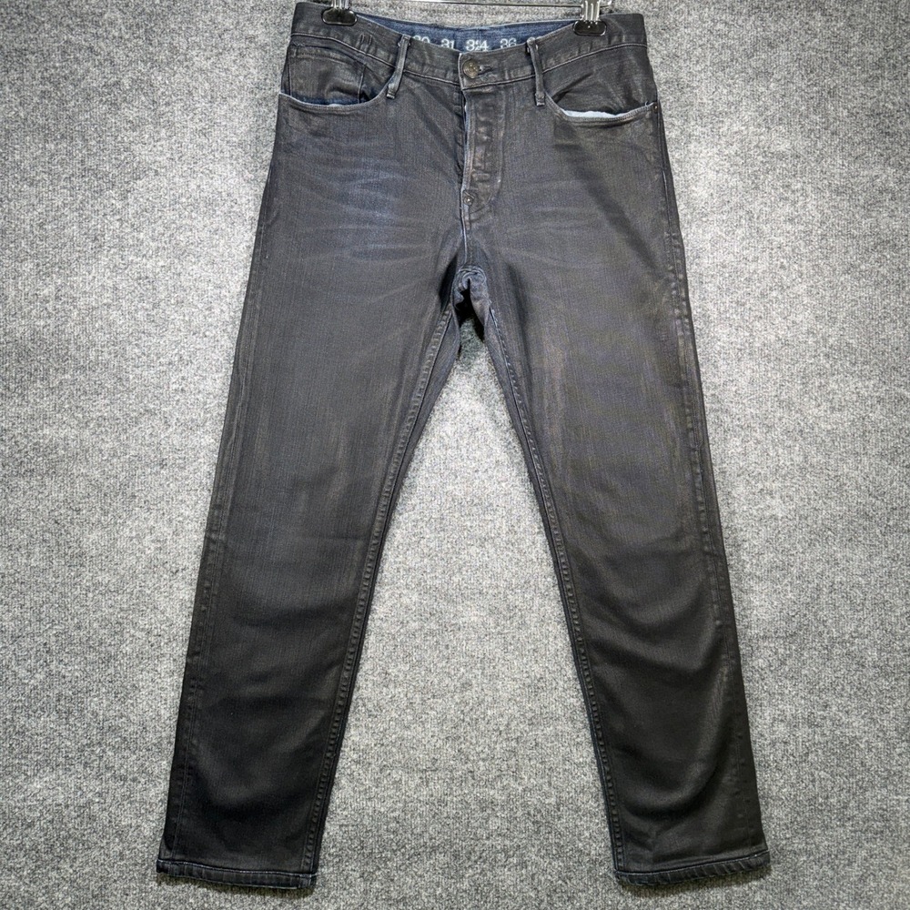 Earnest Sewn Ramone .441 Slim Straight Jeans Mens 33x30 Black Coated Waxed USA